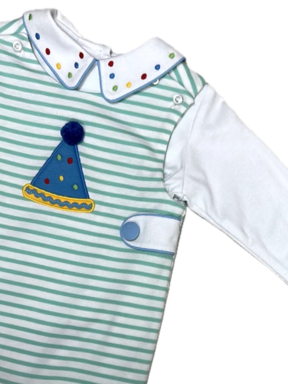 Marco & Lizzy Baby Boy Birthday Party Hat Striped Jon Jon & Shirt Set, 12M, NWT